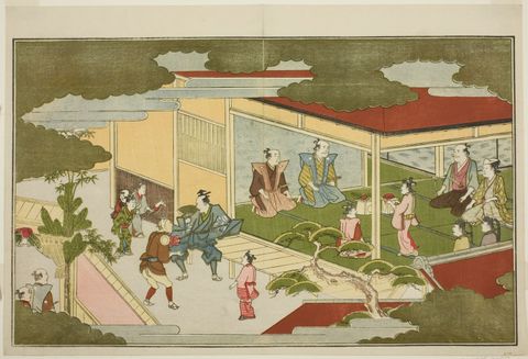 New Year in a Samurai Mansion, from the illustrated kyoka anthology "The Young God Ebisu (Waka Ebisu)"