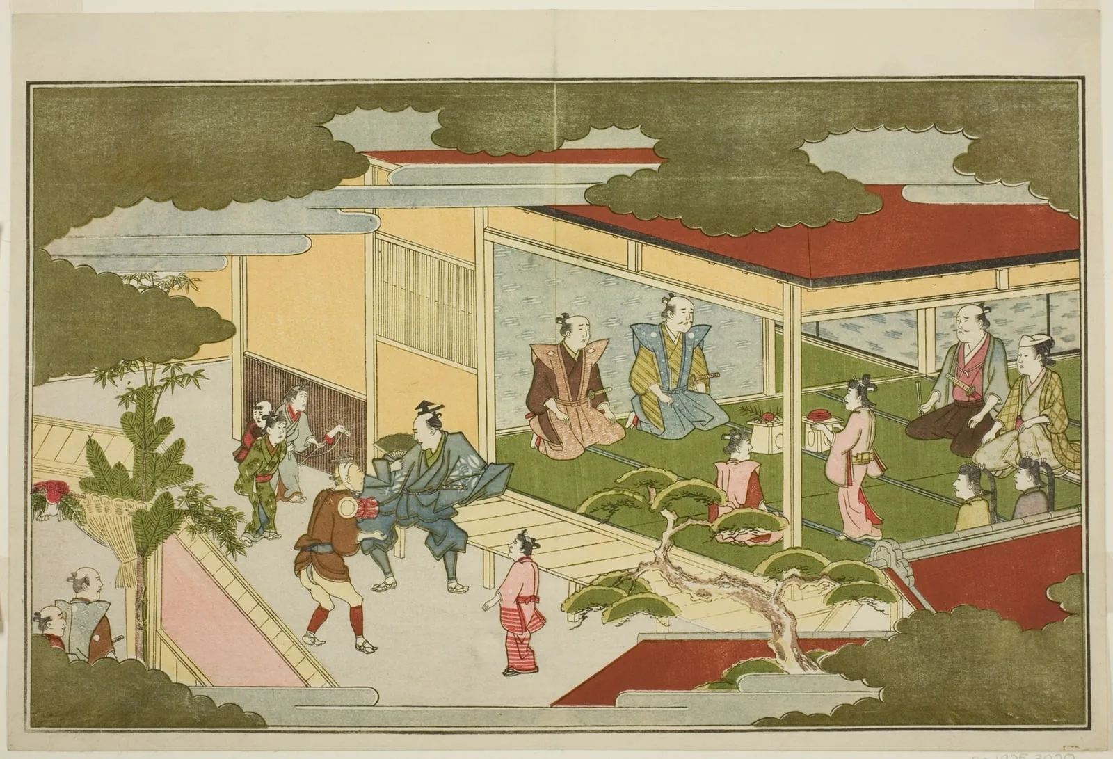 New Year in a Samurai Mansion, from the illustrated kyoka anthology "The Young God Ebisu (Waka Ebisu)"