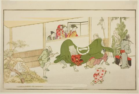 New Year Street-Performers, from the illustrated kyoka anthology "The Young God Ebisu (Waka Ebisu)"