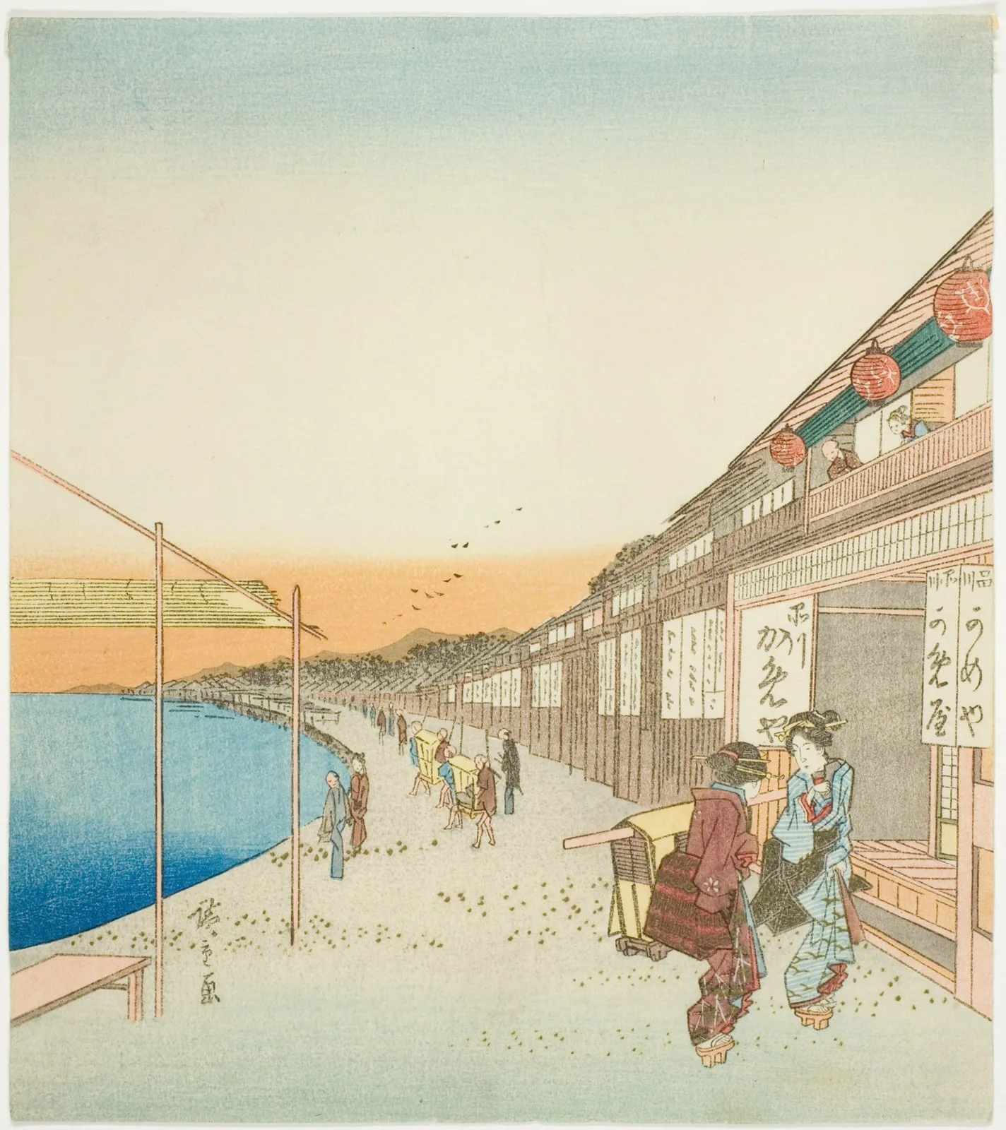 Pedestrians and Shops by the Harbor of Shinagawa