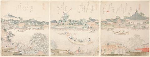 Komagata Hall and O-umaya River Bank, from the series "A Selection of Horses (Uma zukushi)"