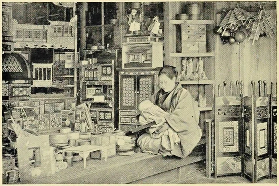 A Dealer in Inlaid Woodenware (Japan: Described and Illustrated by the Japanese, Section 1, leaf 39)
