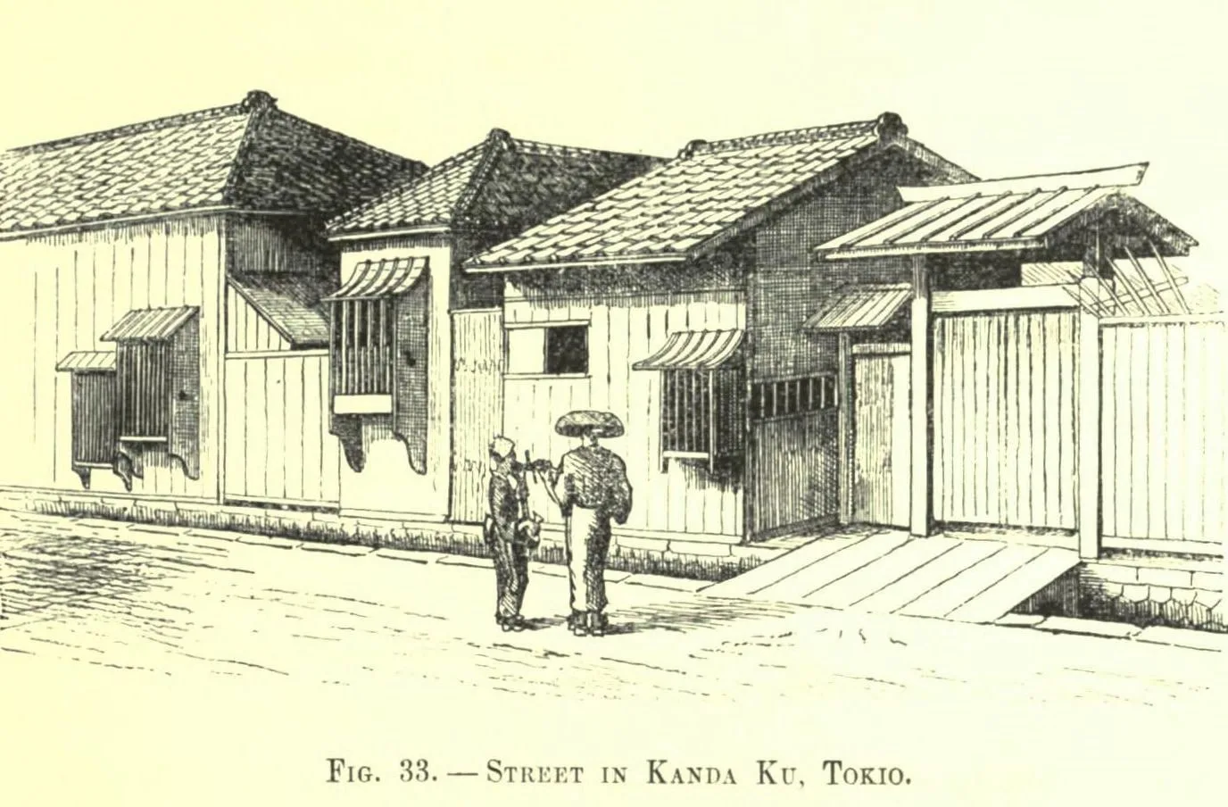 Fig. 33. STKKET IN KANDA Ku, TOKIO (Japanese Homes and Their Surroundings)