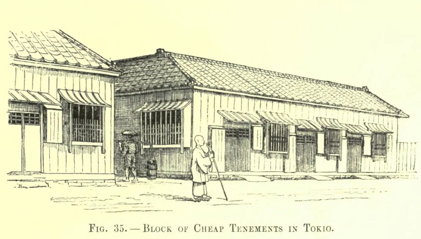 Fig. 35. BLOCK OF CHEAP TENEMENTS is TOKIO (Japanese Homes and Their Surroundings)