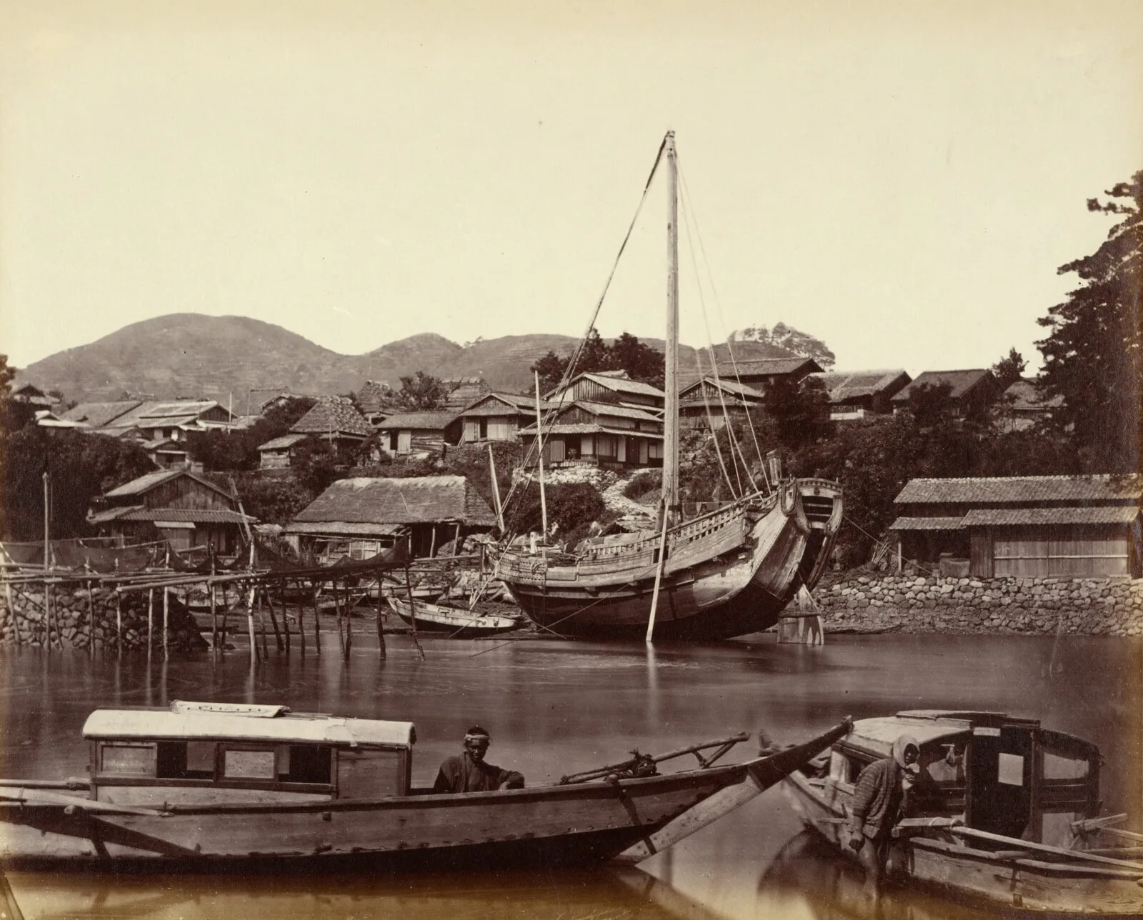 Group of Japanese Junks and Boats in the Creek