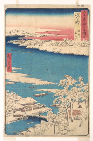 Morning after a Snowfall, the Sumida River, Musashi Province , from the series Views of Famous Places in the Sixty-Odd Provinces