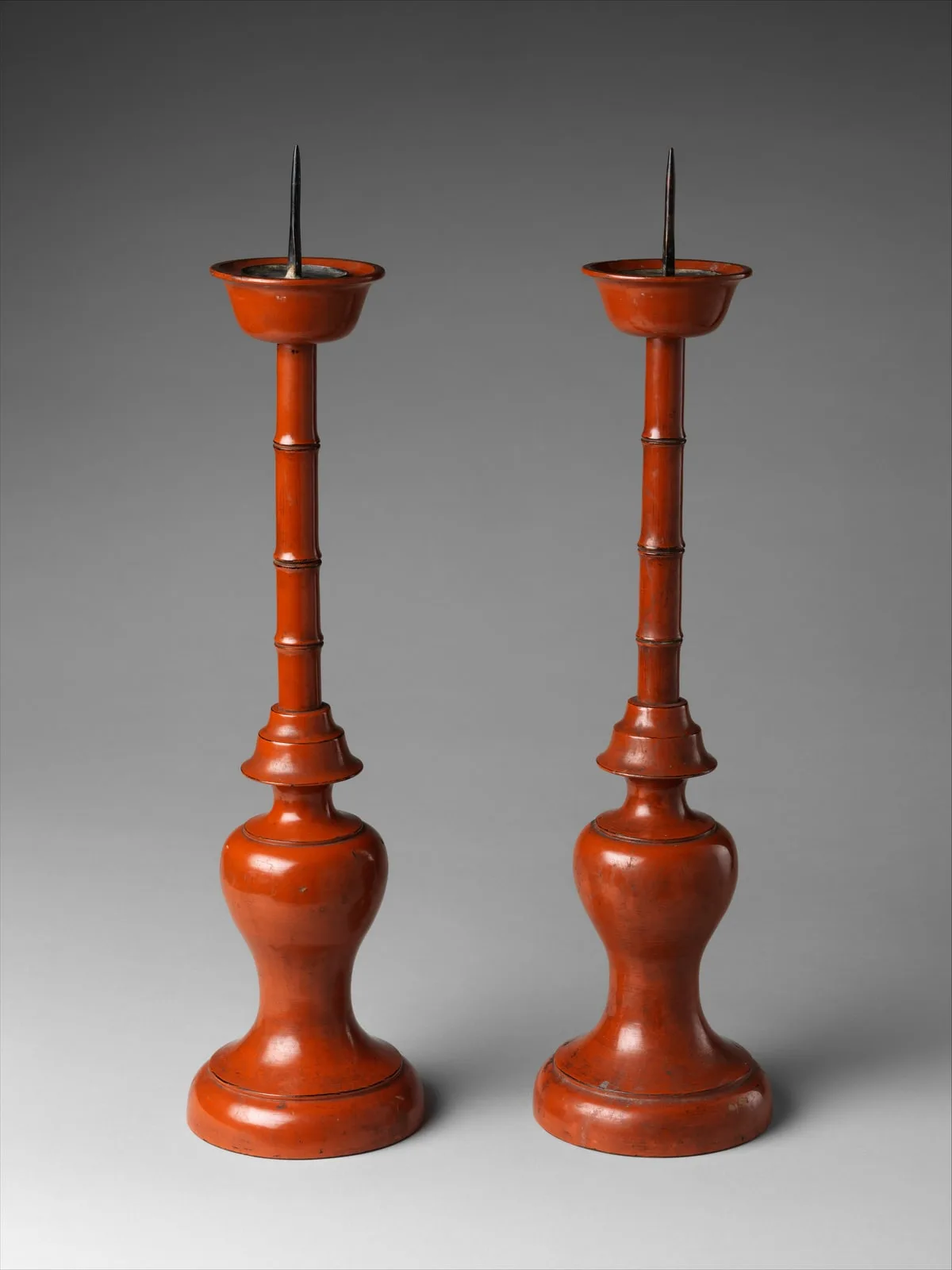 Pair of Negoro Lacquer Candlesticks