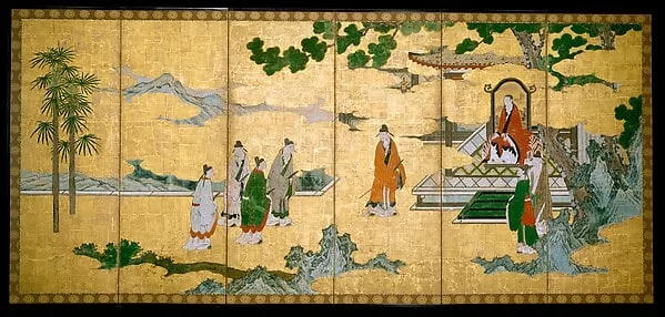 The Return to Court of the Four Graybeards of Mount Shang (right); Su Shi’s Visit to the Wind and Water Cave (left)