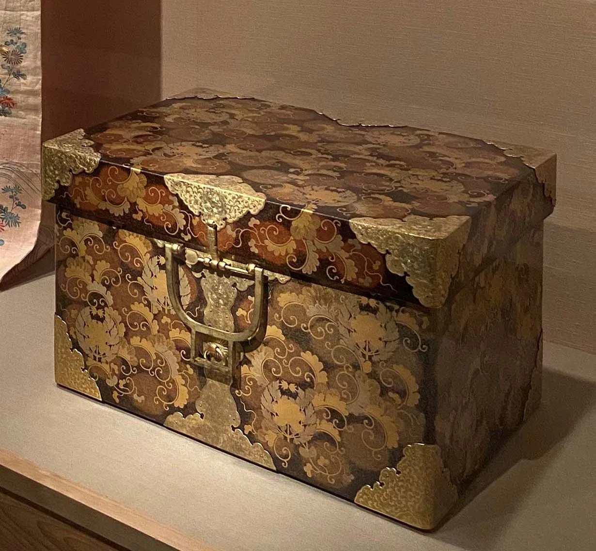 Storage Trunk (Nagamochi) with Family Crests, Pine, and Foliage Pattern