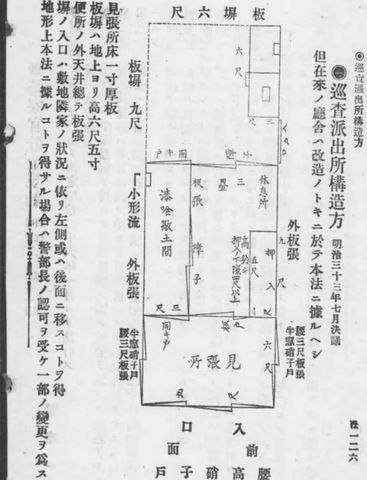 巡査派出所の構造方（平面図と寸法）（栃木県警察類典）
