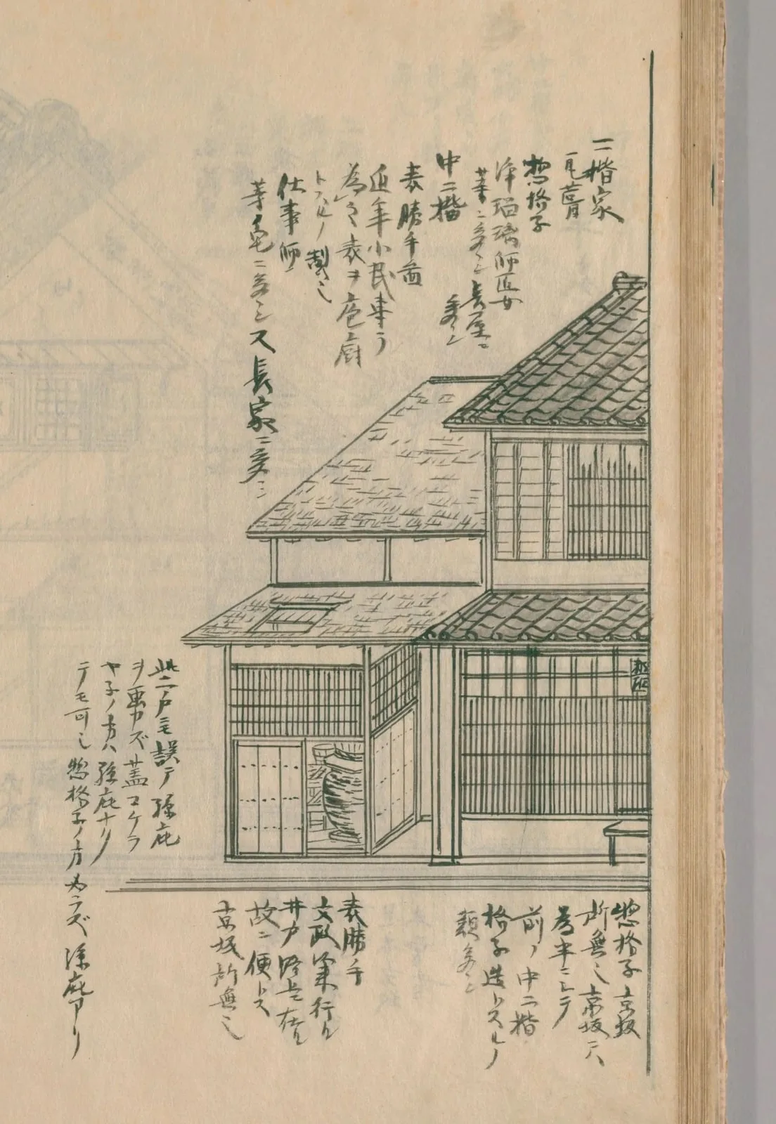 江戸の惣格子の二階家（長屋に多い形）（守貞謾稿 巻3（家宅））