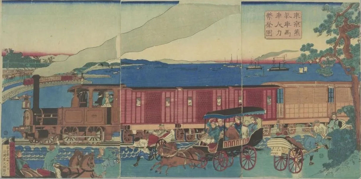 東京蒸気車馬車人力繁栄図