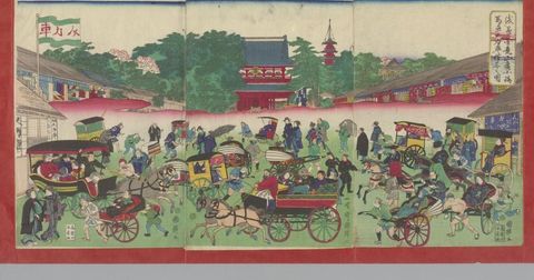 浅草金竜山広小路馬車人力車往来之図