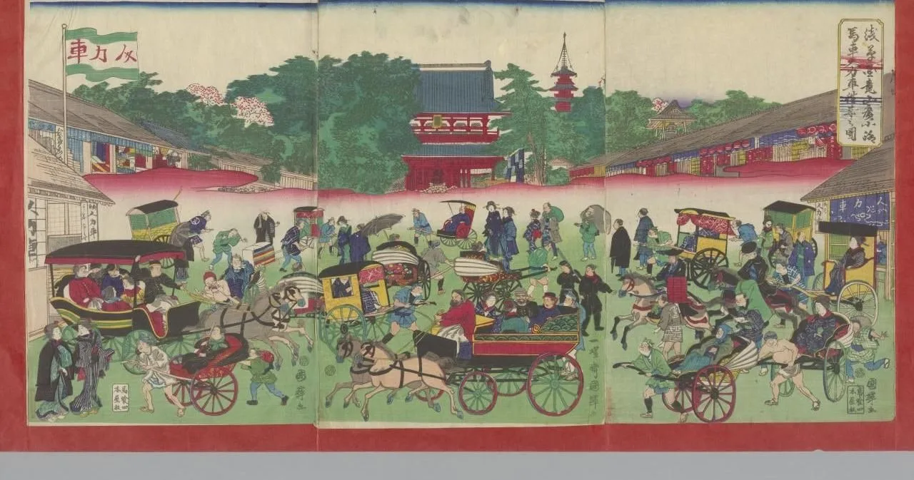 浅草金竜山広小路馬車人力車往来之図